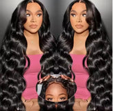 Ready To Go HD Lace Front Wigs Glueless Put-on Go Body Wave Wig Pre-Plucked Blend Human Hair Transparent Lace Color
