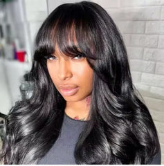 Pre Everything Glueless 13x5 Body Wave Lace Front Wig With Bangs Hd Pre Cut Lace Human Hair Wig For Black Women