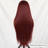 High Temperature Resistant Burgundy Long Straight Lace Non-toxic Wig, Pre-dial Hairline, Non-adhesive, Heat-resistant Synthetic Fiber,