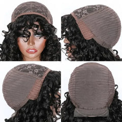 Glueless Bouncy Curly Brazilian Human Hair Wigs With Bangs Machine Made Short Loose Curly Wave Wigs for Women Afro Fringe Wig