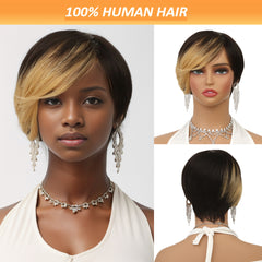 Brazil Remy Hair Non-toxic Short Wig- Straight, Lace-free Hat With Roses, 8 Inch, Suitable For The Whole Scene.
