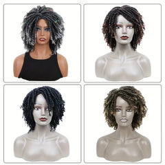 Short Hair Braided Non-toxic Wig African Curly Wig Synthetic Wig African Hair Braided Hook Braided Wig Dirty Braid Headgear