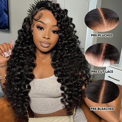 Deep Wave Lace Front Wig Human Hair Density 13x4 Loose Deep Wave HD Lace Front Wig Black Female