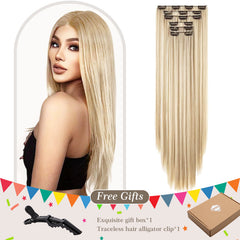 Holdbalance Straight Clip In Hair Extensions 24inch Hair Extensions For Women 6PCS Long Soft Synthetic Natural Hairpieces