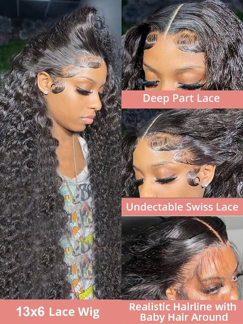40 Inch Deep Wave 13X6 Hd Curly Lace Front Human Hair Wigs 360 Pre Plucked Lace Wig 13X4 Water Wave Lace Frontal Wigs for Women
