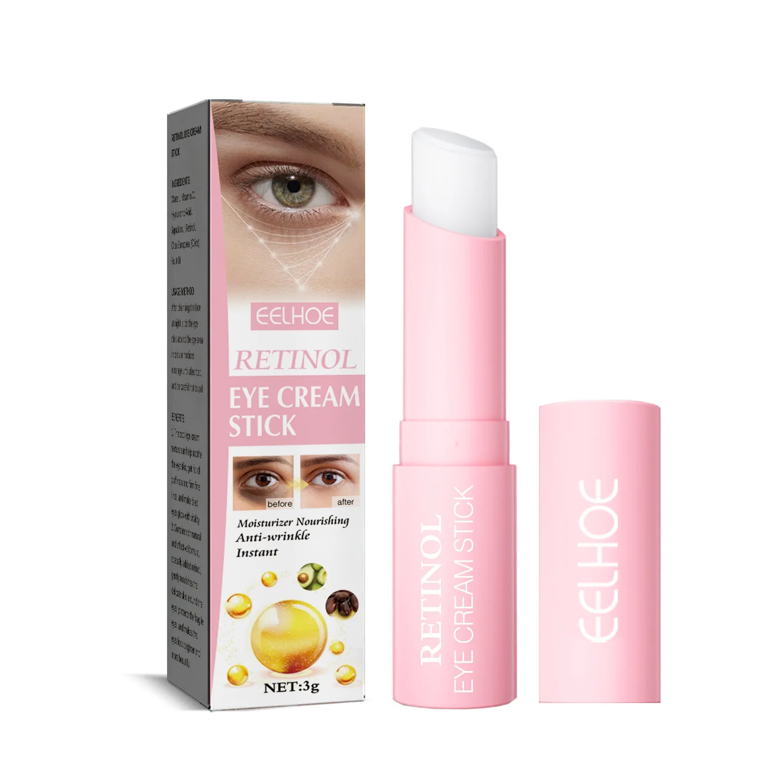 Retinol Eye Cream Stick Fade Fine Line Remove Wrinkle Eye Bags Anti-Puffiness Dark Circle Smoothing Firming under Eye Skin Care