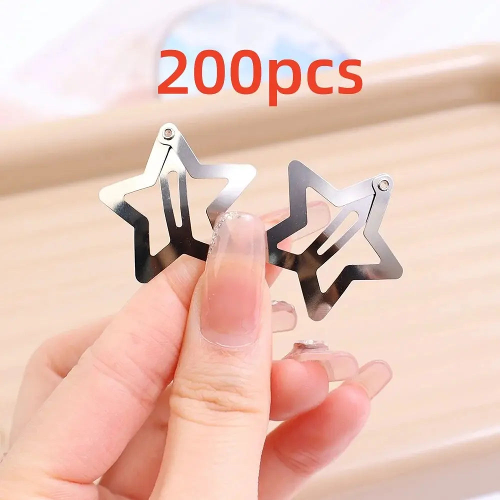 10/25/50/100/200Pcs Y2K Silver Star Hair Clips for Girls Metal Snap Clip Hairpins Barrettes Hair Grip Jewel Hair Accessories
