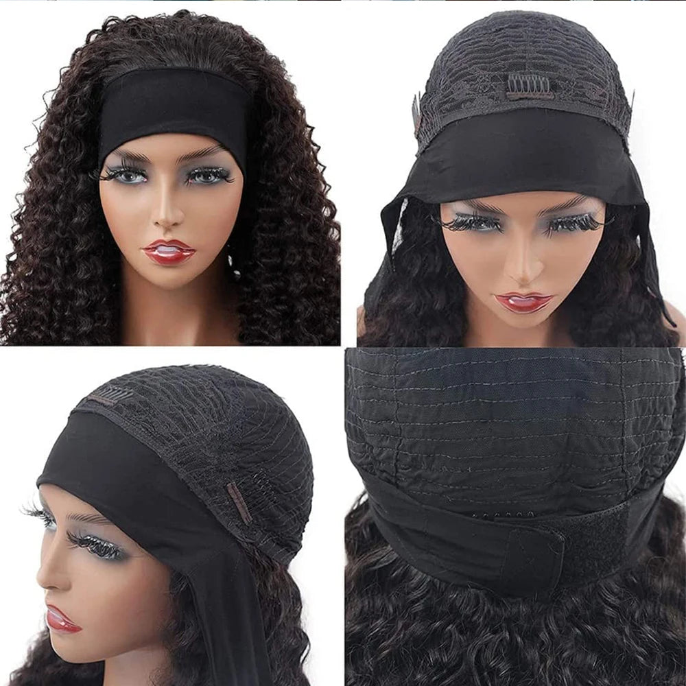 Kinky Curly Headband Wig Human Hair Full Machine Made 180% Density Glueless Human Hair Wigs Brazilian Remy Hair Headband Wig