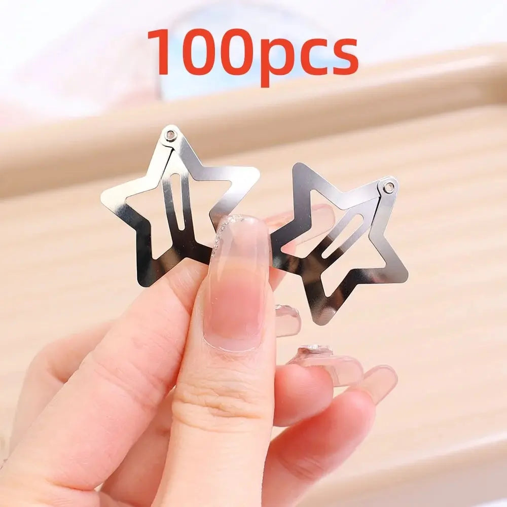10/25/50/100/200Pcs Y2K Silver Star Hair Clips for Girls Metal Snap Clip Hairpins Barrettes Hair Grip Jewel Hair Accessories