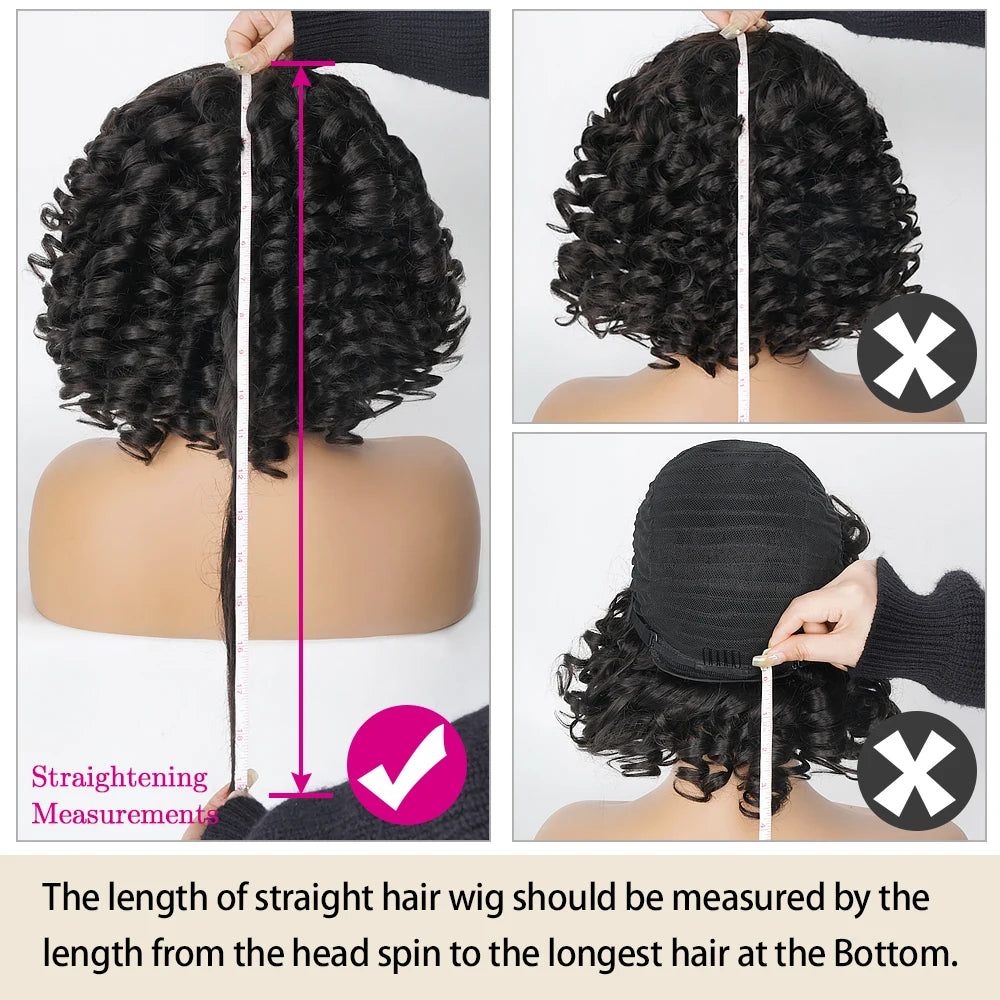 Glueless Bouncy Curly Brazilian Human Hair Wigs With Bangs Machine Made Short Loose Curly Wave Wigs for Women Afro Fringe Wig