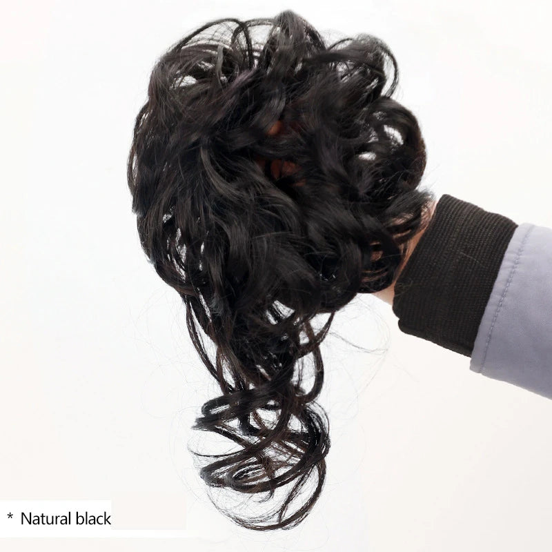 Synthetic Messy Hairs Bun Curly Donut Chignon with Elastic Band Hair Extensions Fake Wigs for Women Diademas Para El Pelo Mujer
