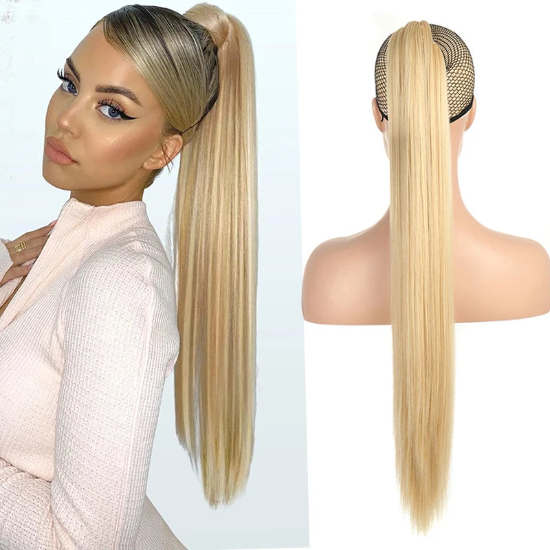 26Inch Ponytail Extensions Claw Long Straight Fake Pony Tail Clip in Hair Extension Natural Synthetic Heat Resistant Hairpiece