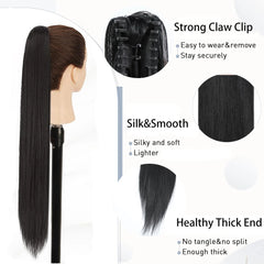 26Inch Ponytail Extensions Claw Long Straight Fake Pony Tail Clip in Hair Extension Natural Synthetic Heat Resistant Hairpiece
