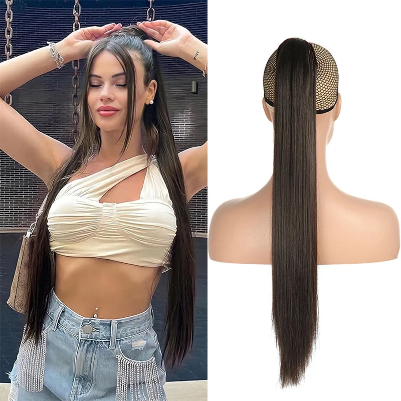 26Inch Ponytail Extensions Claw Long Straight Fake Pony Tail Clip in Hair Extension Natural Synthetic Heat Resistant Hairpiece
