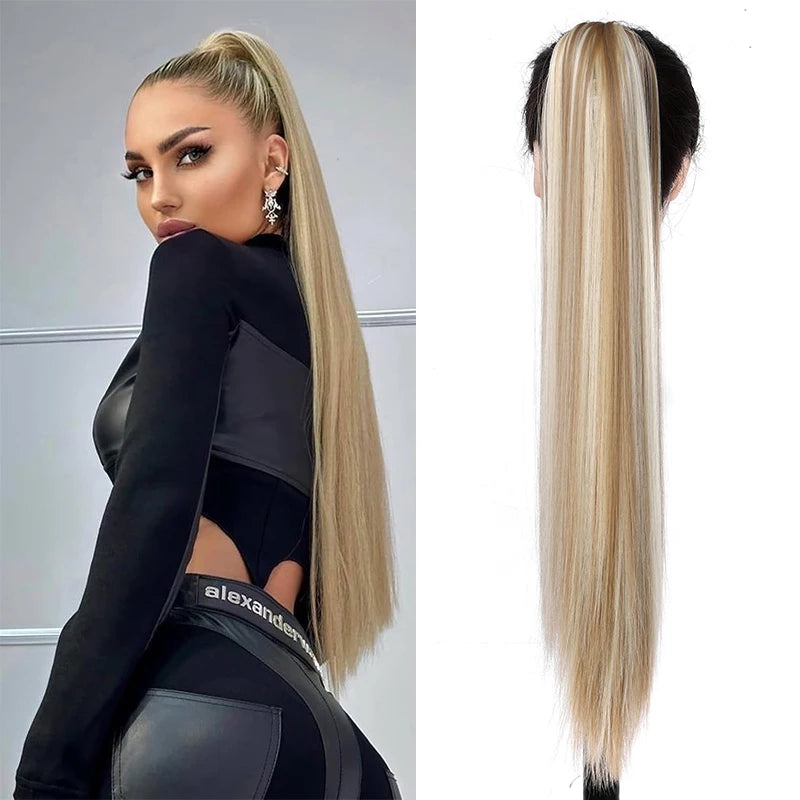 26Inch Ponytail Extensions Claw Long Straight Fake Pony Tail Clip in Hair Extension Natural Synthetic Heat Resistant Hairpiece