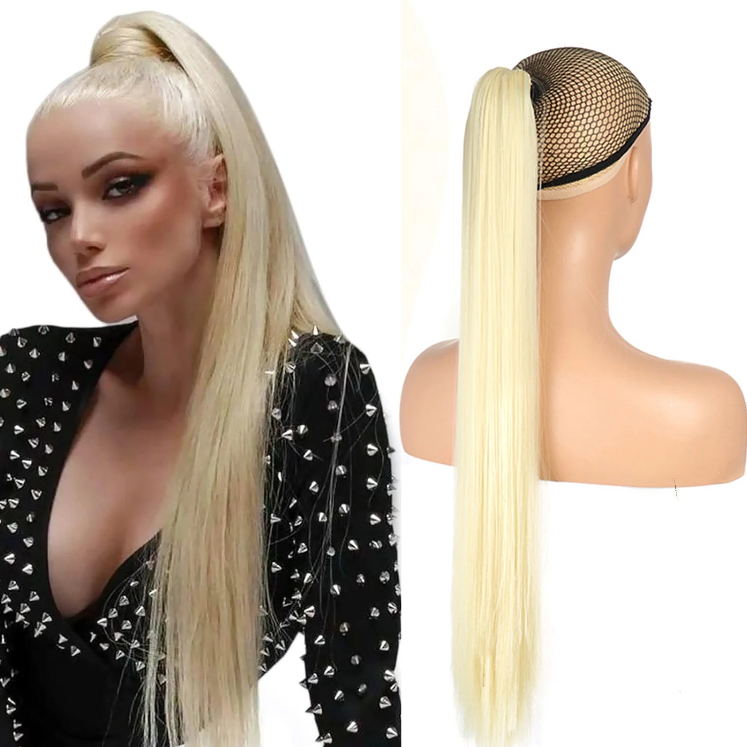 26Inch Ponytail Extensions Claw Long Straight Fake Pony Tail Clip in Hair Extension Natural Synthetic Heat Resistant Hairpiece