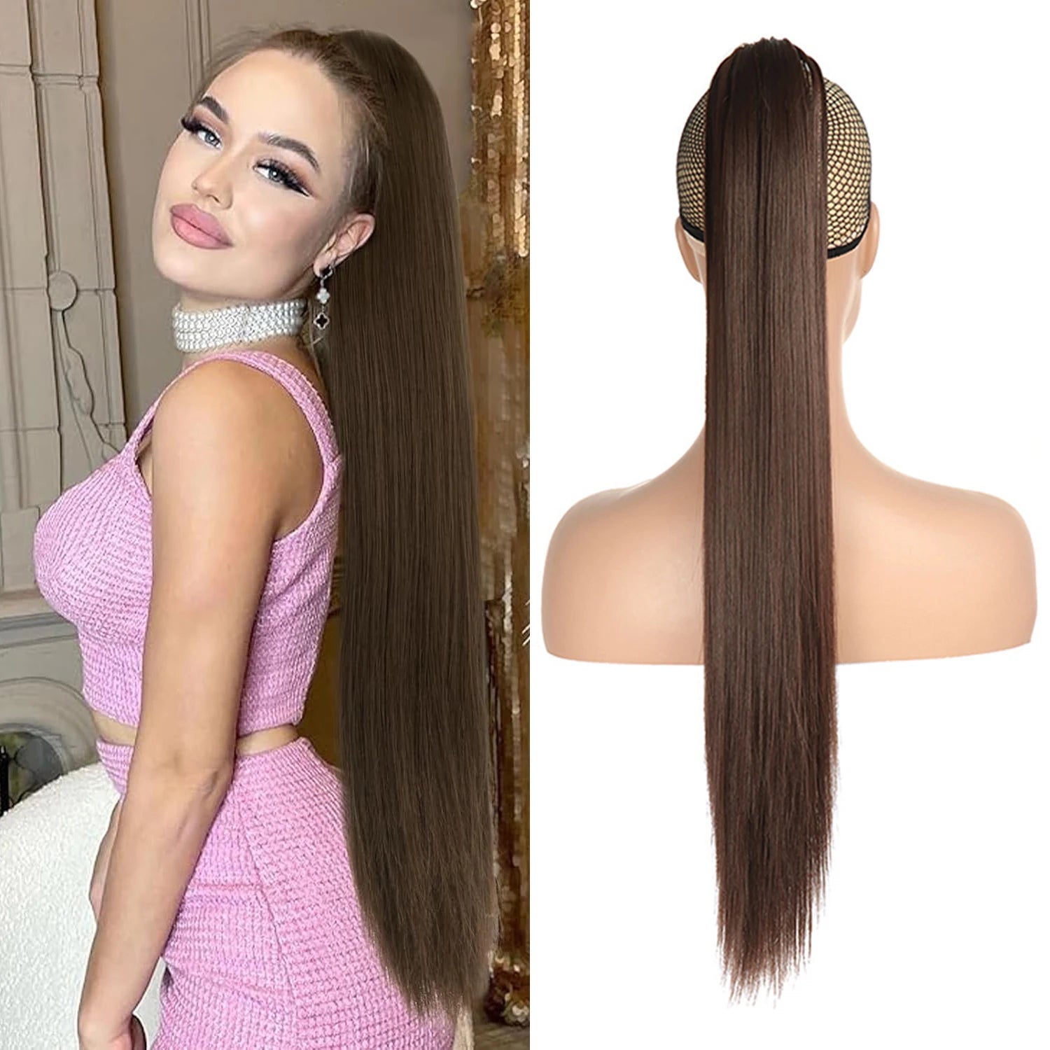 26Inch Ponytail Extensions Claw Long Straight Fake Pony Tail Clip in Hair Extension Natural Synthetic Heat Resistant Hairpiece
