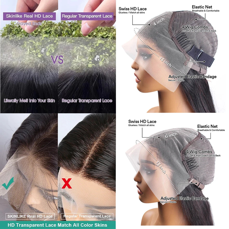 Body wave 13x6 HD Transparent lace front wig human hair 40 inch Pre Preplucked glueless brazilian wigs on sale choice for women