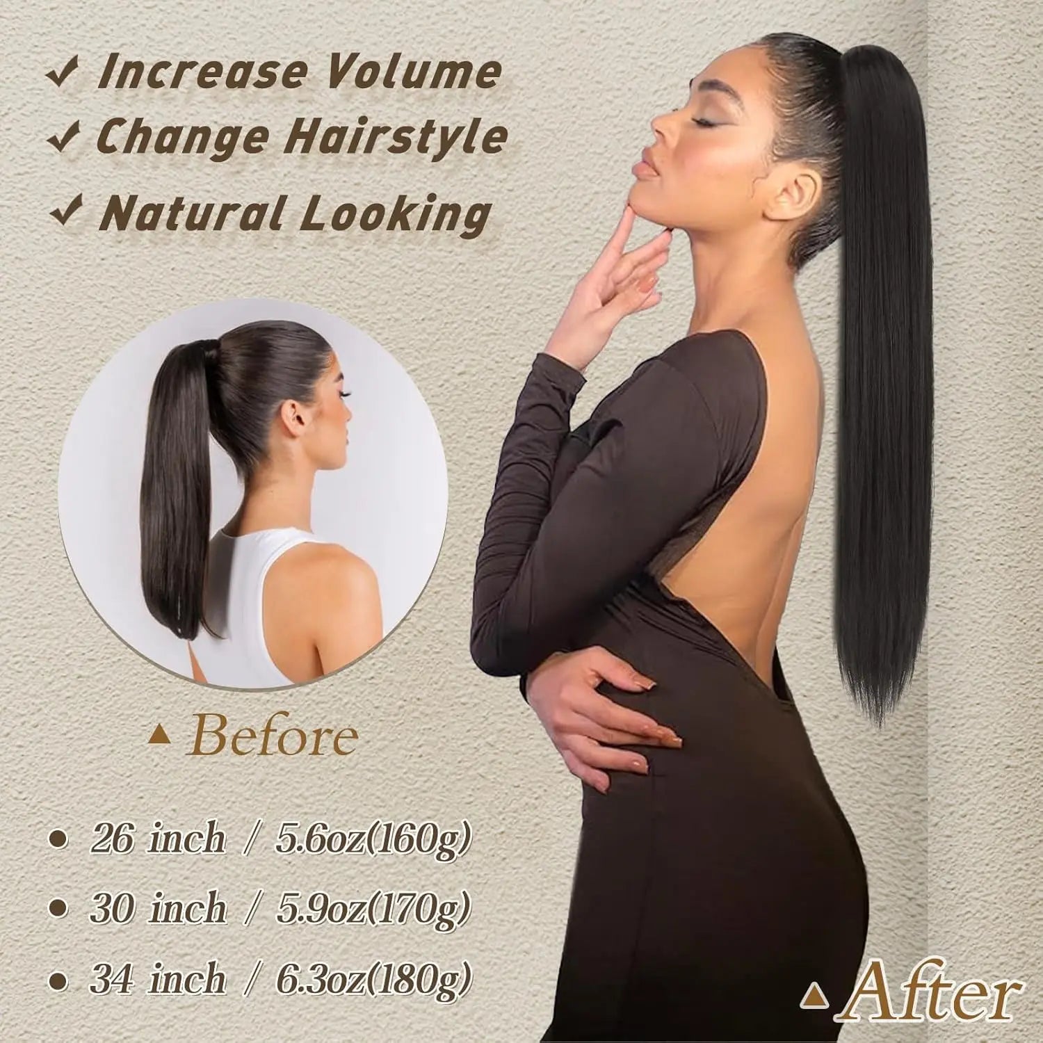 26Inch Ponytail Extensions Claw Long Straight Fake Pony Tail Clip in Hair Extension Natural Synthetic Heat Resistant Hairpiece