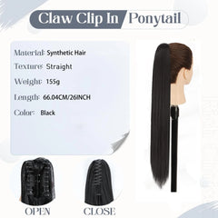 26Inch Ponytail Extensions Claw Long Straight Fake Pony Tail Clip in Hair Extension Natural Synthetic Heat Resistant Hairpiece