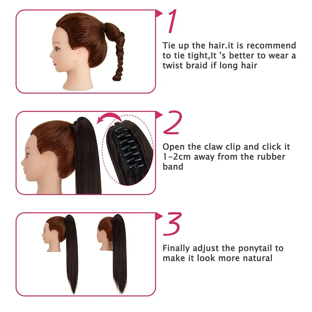 26Inch Ponytail Extensions Claw Long Straight Fake Pony Tail Clip in Hair Extension Natural Synthetic Heat Resistant Hairpiece