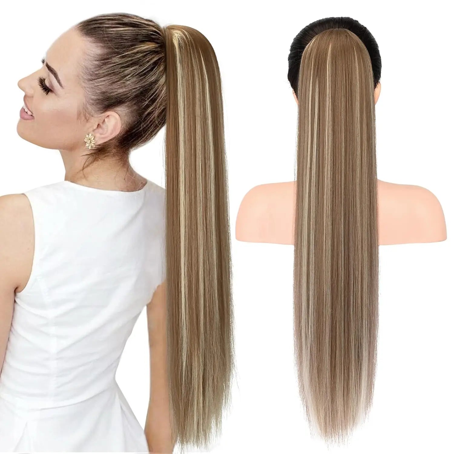 26Inch Ponytail Extensions Claw Long Straight Fake Pony Tail Clip in Hair Extension Natural Synthetic Heat Resistant Hairpiece