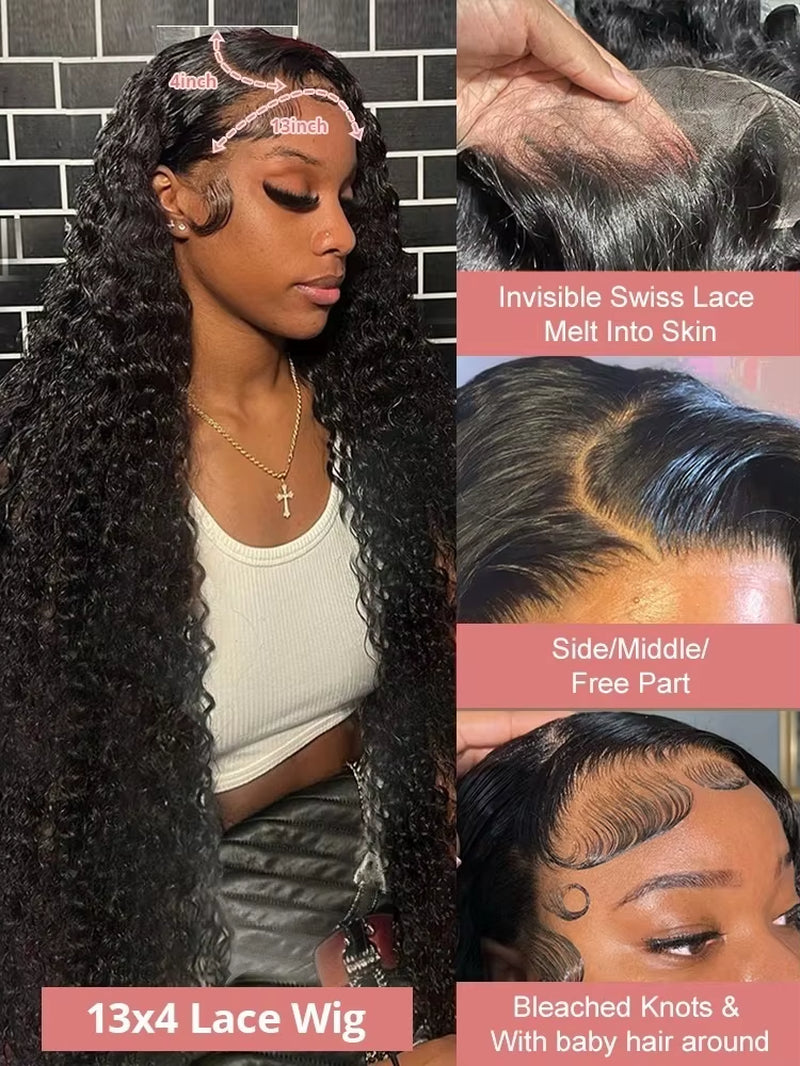 40 Inch Deep Wave 13X6 Hd Curly Lace Front Human Hair Wigs 360 Pre Plucked Lace Wig 13X4 Water Wave Lace Frontal Wigs for Women