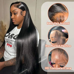 30 40 Inches 13X6 HD Transparent Lace Frontal Wigs Bone Straight 13X4 Lace Front Brazilian Pre Plucked Human Hair Wigs for Women