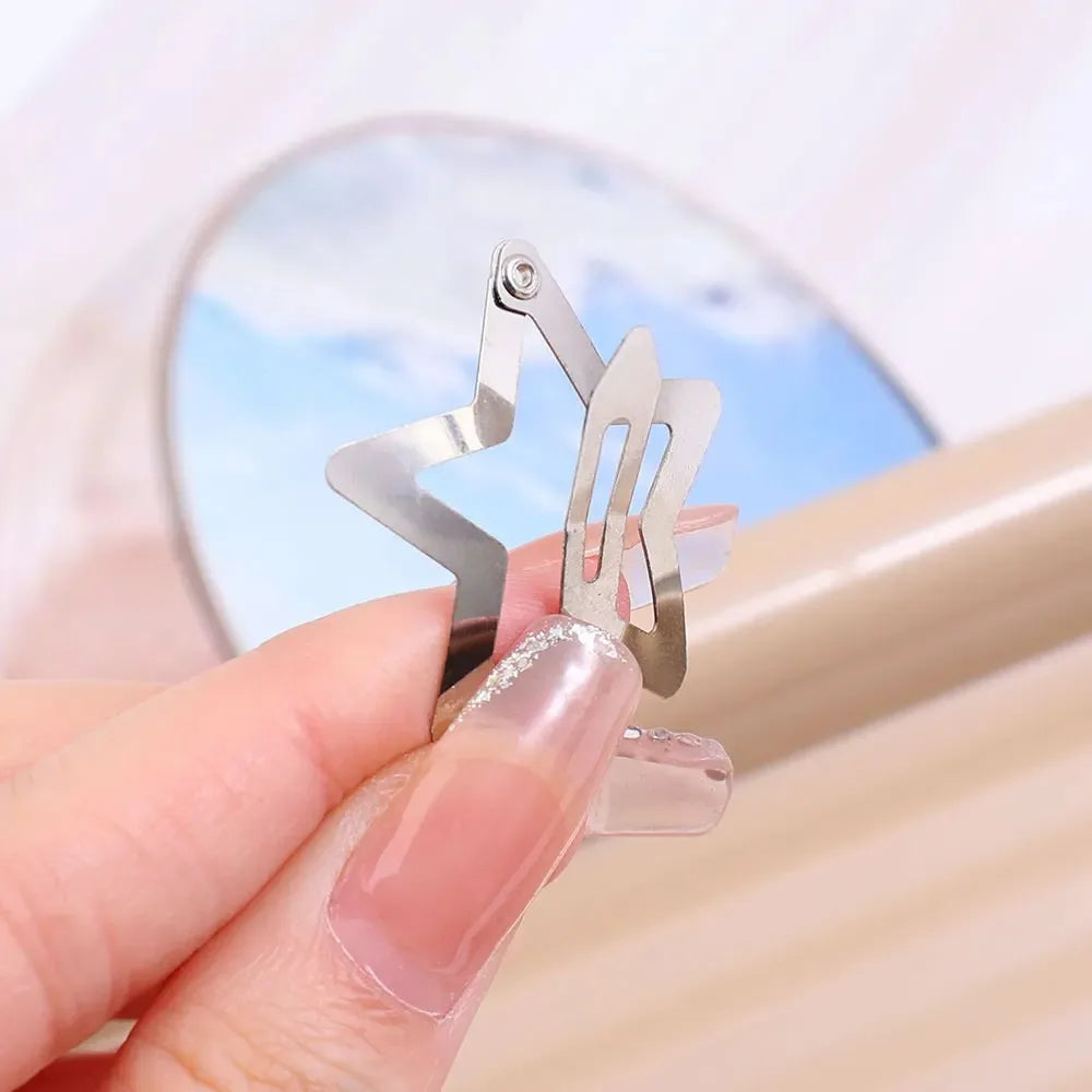 10/25/50/100/200Pcs Y2K Silver Star Hair Clips for Girls Metal Snap Clip Hairpins Barrettes Hair Grip Jewel Hair Accessories