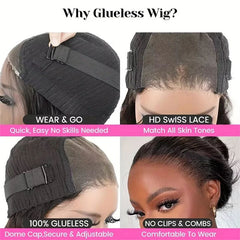 4X4 Transparent Lace Front Bob Feint No Glue Wearable Natural Human Hair Wig