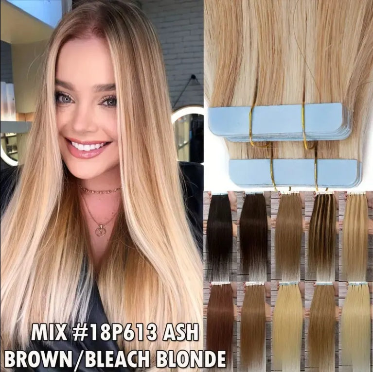 18P613 Tape Ins Extension Hair Growth 50g Russian Virgin Remy  Human Hair Extension Wholesaler Price Adhesive Hair Extension Hair Extension