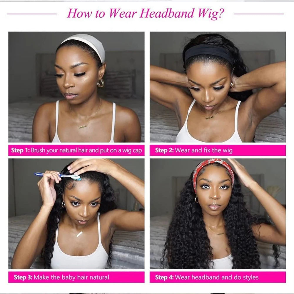 Kinky Curly Headband Wig Human Hair Full Machine Made 180% Density Glueless Human Hair Wigs Brazilian Remy Hair Headband Wig